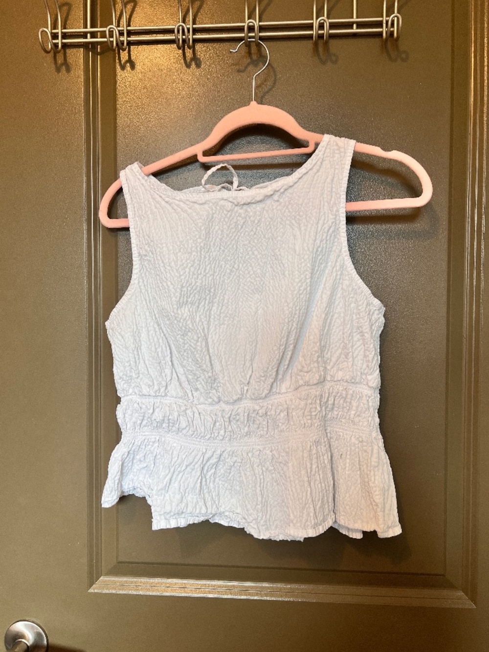 Textured Peplum Tank Top, White
